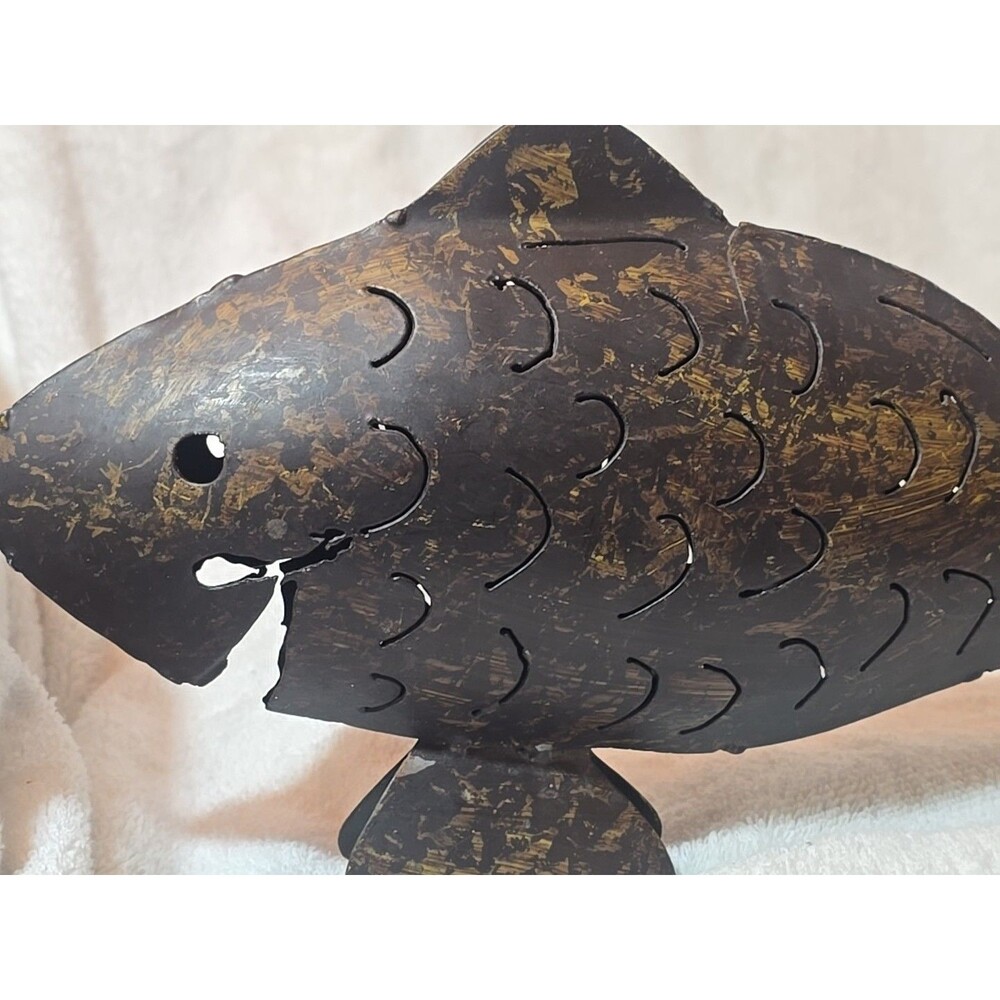 Vtg Metal Fish Tealight Candle Holder 13.5" Long - Picture 3 of 9